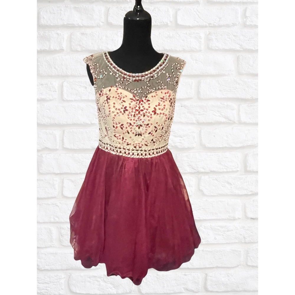 Beaded Maroon Homecoming‎ Dress  EUC